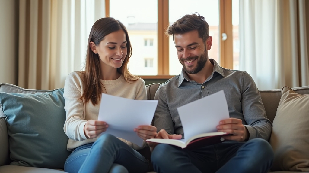 Mann und Frau sitzen zusammen und besprechen Finanzdokumente