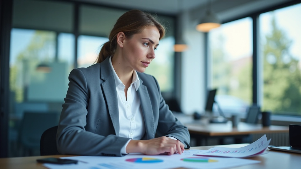 Modernes Büro mit Finanzanalyst bei der Arbeit an Wirtschaftsdaten und Budgetplanung