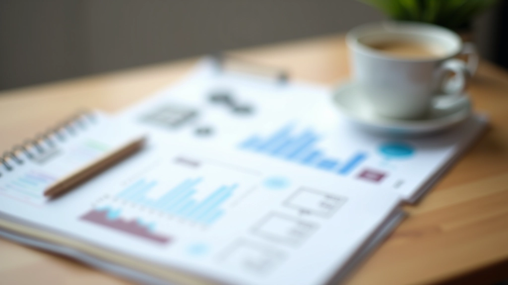 Finanzzahlen und Graphen auf einem Notebook mit Stift, Schreibtisch mit Kaffee, konzentriertes Arbeitsumfeld