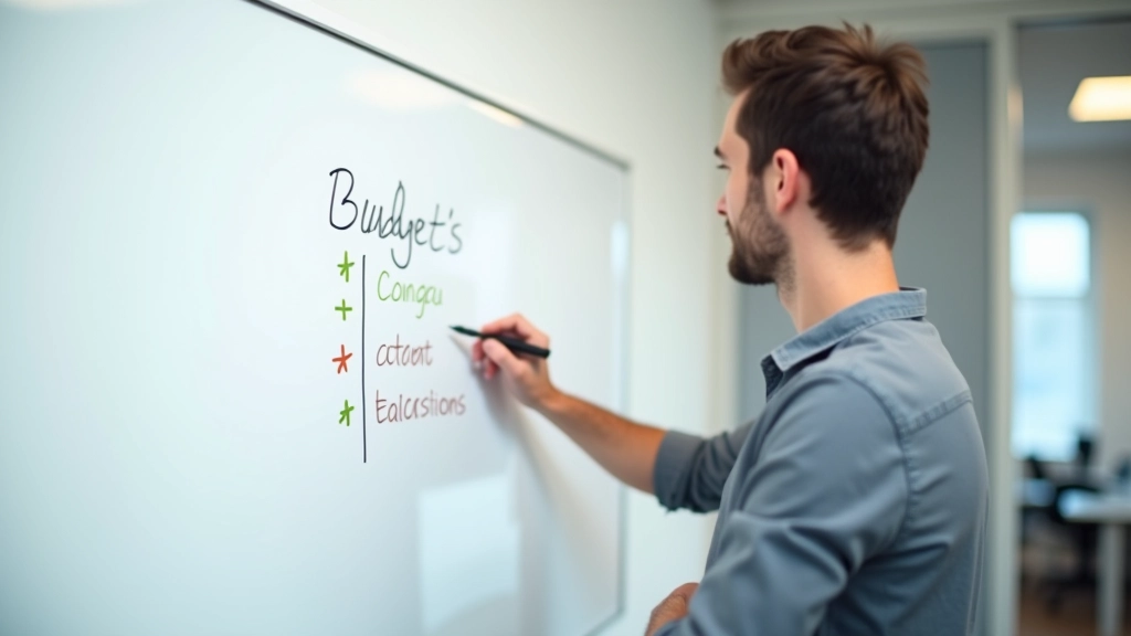 Person schreibt Budget-Kategorien auf ein whiteboard mit verschiedenen Markern