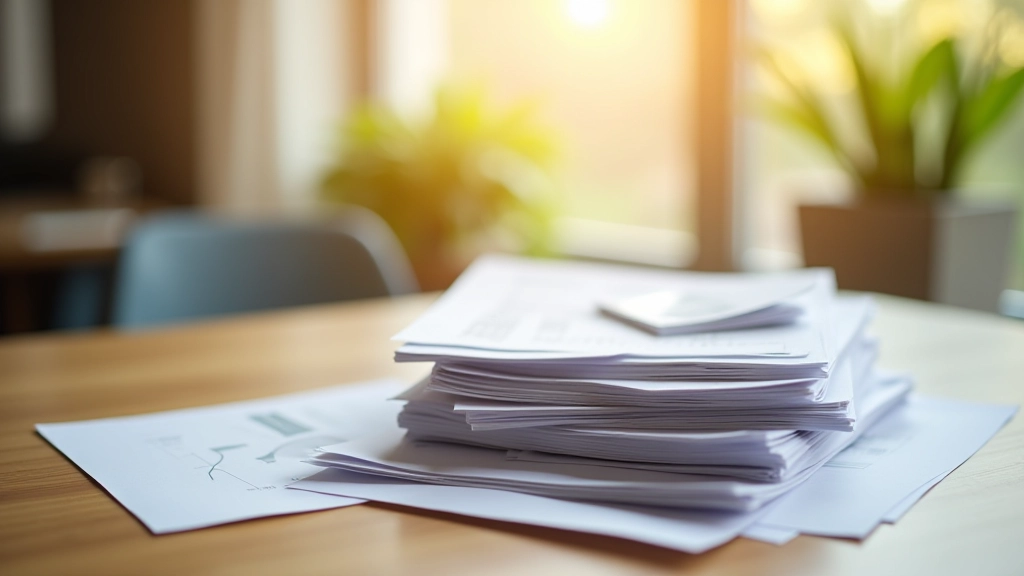 Stapel von Finanzberichten und Zeitungsausschnitten mit Marktanalysen